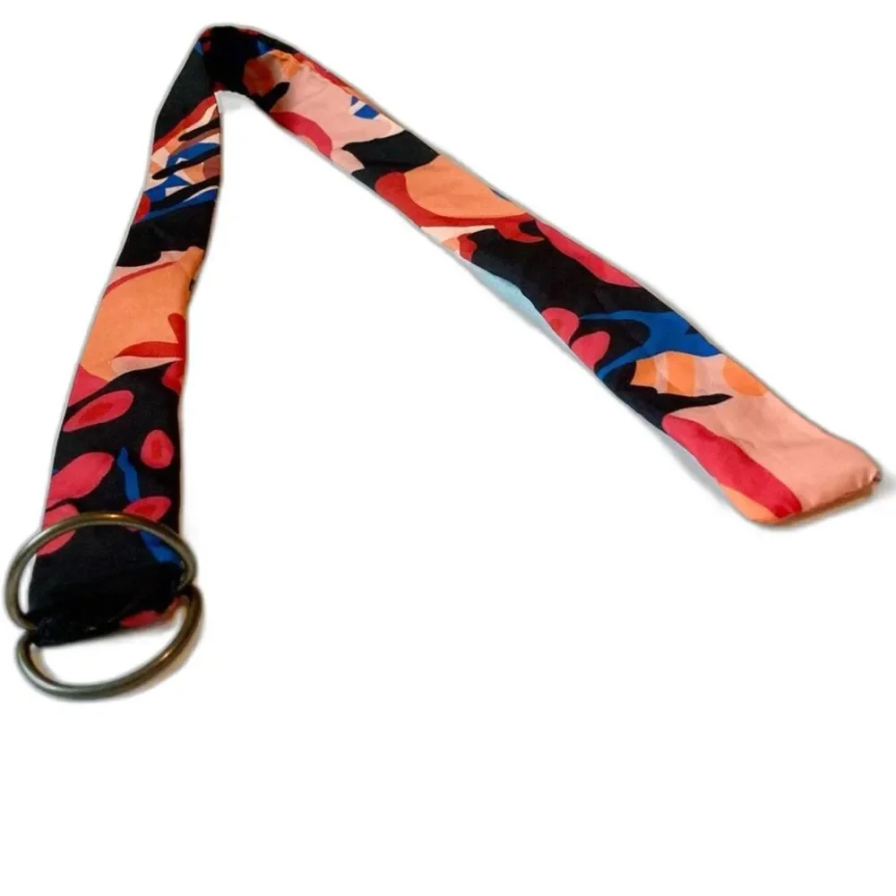 ABSTRACT FLORAL Reversible Modern D Ring Fabric Belt Womens 34 x 1.5 inches